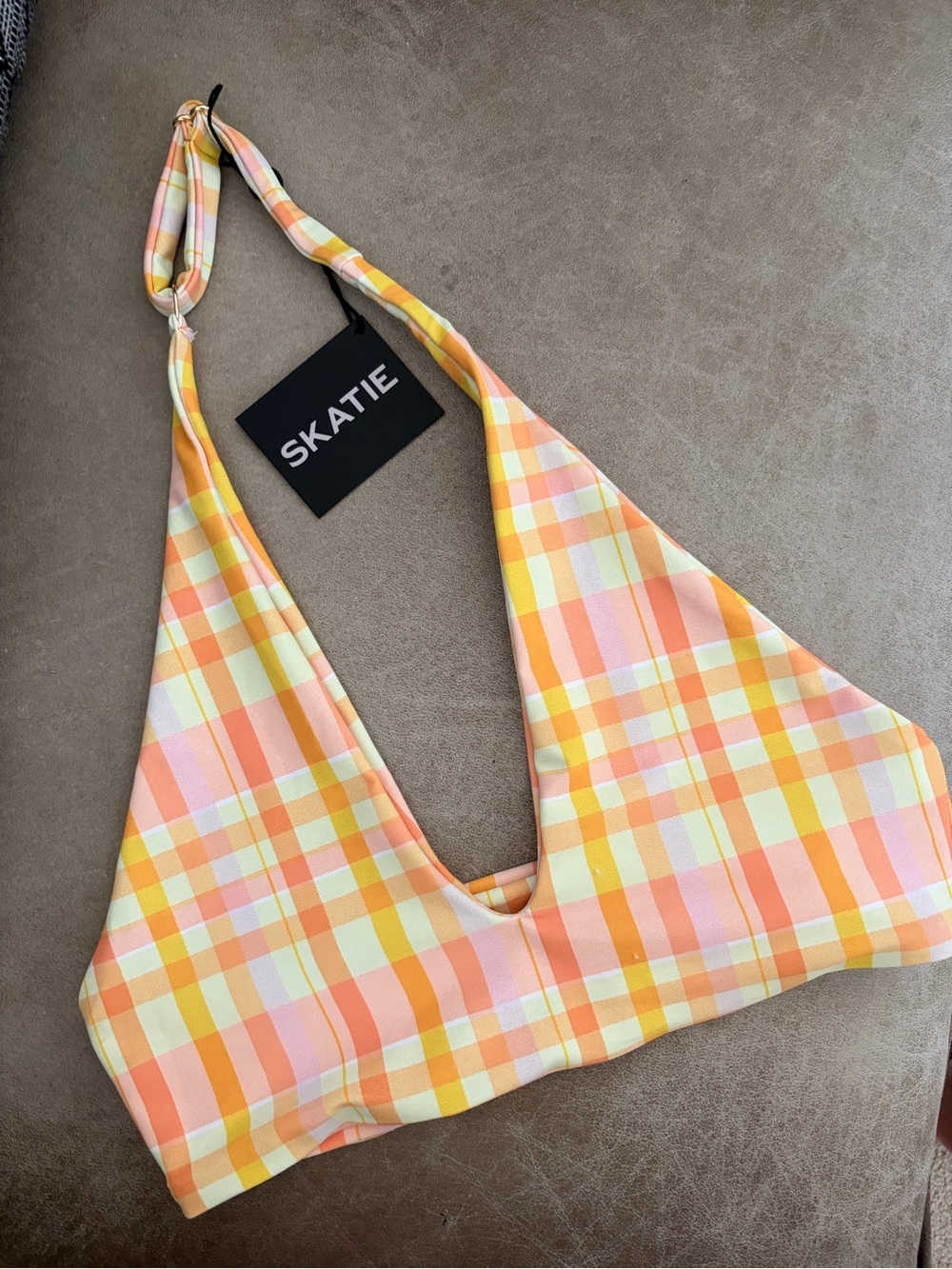 Skatie SUVA Pastel Plaid Halter Bikini Top ONLY- Yellow, Peach, Pink